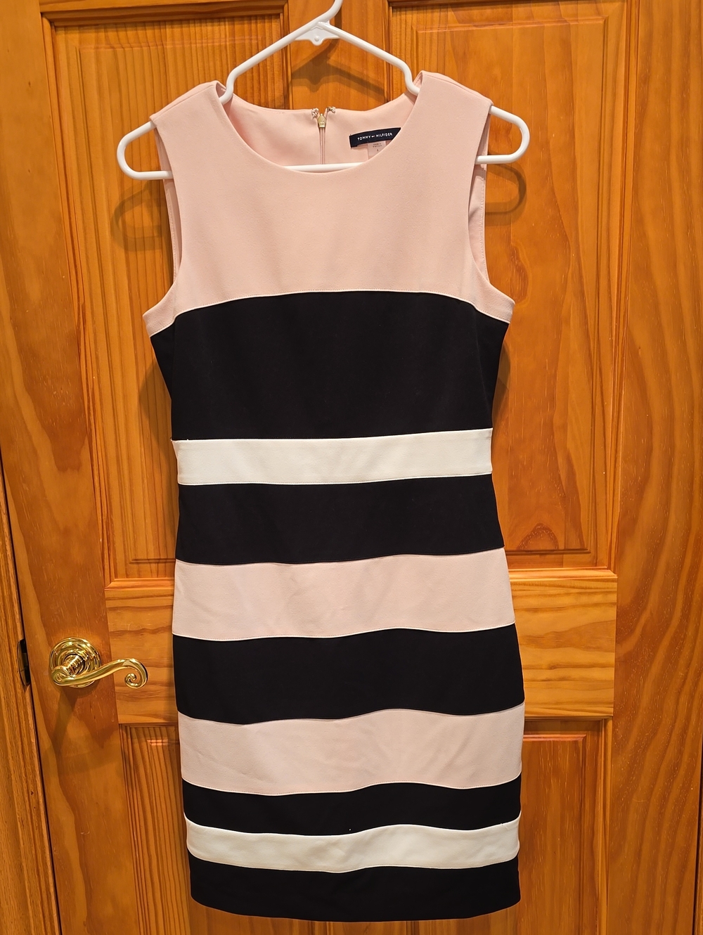 Tommy Hilfiger Sleeveless Striped Sheath Dress - Blush, Black & White Size 6